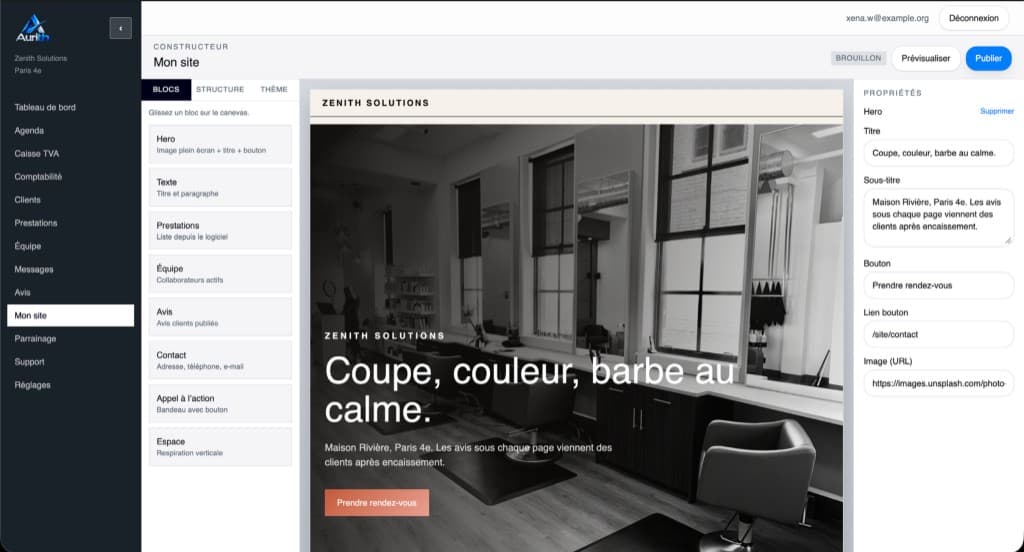 Éditeur de site internet Aurith pour salons de coiffure